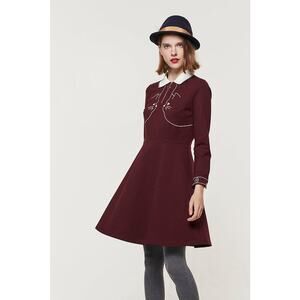 Miss Patina Women's Nifty Kitty Dress In Wine Size L- RARE!